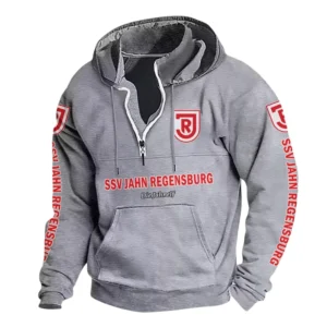 SSV Jahn Regensburg Hoodie mit Stehkragen, Ganzflächig bedruckte Kapuzenpullover mit Stehkragen fur SSV Jahn Regensburg fans BDE114082725117 - Grau