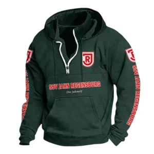 SSV Jahn Regensburg Hoodie mit Stehkragen, Ganzflächig bedruckte Kapuzenpullover mit Stehkragen fur SSV Jahn Regensburg fans BDE114082725117 - Grün