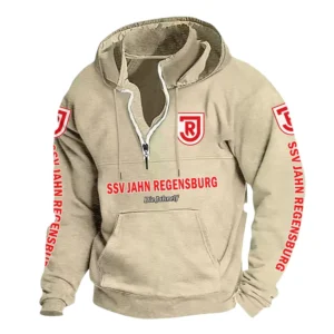 SSV Jahn Regensburg Hoodie mit Stehkragen, Ganzflächig bedruckte Kapuzenpullover mit Stehkragen fur SSV Jahn Regensburg fans BDE114082725117 - Khaki