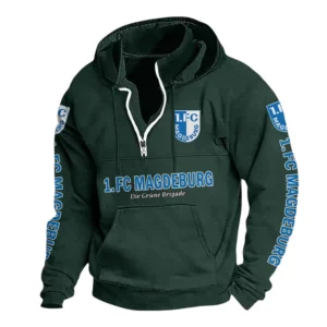 1. FC Magdeburg Hoodie mit Stehkragen, Ganzflächig bedruckte Kapuzenpullover mit Stehkragen fur 1. FC Magdeburg fans BDE114082725118 - Grün