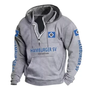Hamburger SV Hoodie mit Stehkragen, Ganzflächig bedruckte Kapuzenpullover mit Stehkragen fur Hamburger SV fans BDE114082725119 - Grau