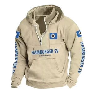 Hamburger SV Hoodie mit Stehkragen, Ganzflächig bedruckte Kapuzenpullover mit Stehkragen fur Hamburger SV fans BDE114082725119 - Khaki