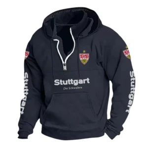 VfB Stuttgart Hoodie mit Stehkragen, Ganzflächig bedruckte Kapuzenpullover mit Stehkragen fur VfB Stuttgart fans BDE114082725120 - Marineblau