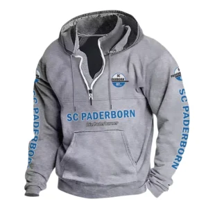 SC Paderborn 07 Hoodie mit Stehkragen, Ganzflächig bedruckte Kapuzenpullover mit Stehkragen fur SC Paderborn 07 fans BDE114082725121 - Grau