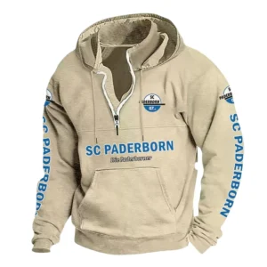 SC Paderborn 07 Hoodie mit Stehkragen, Ganzflächig bedruckte Kapuzenpullover mit Stehkragen fur SC Paderborn 07 fans BDE114082725121 - Khaki