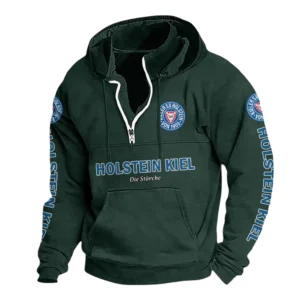 Holstein Kiel Hoodie mit Stehkragen, Ganzflächig bedruckte Kapuzenpullover mit Stehkragen fur Holstein Kiel fans BDE114082725122 - Grün