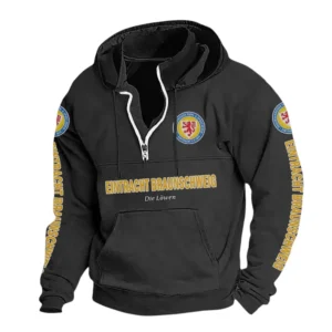 Eintracht Braunschweig Hoodie mit Stehkragen, Ganzflächig bedruckte Kapuzenpullover mit Stehkragen fur Eintracht Braunschweig fans BDE114082725123 - Schwarz