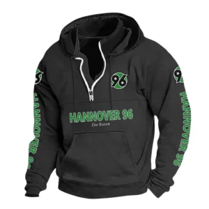 Hannover 96 Hoodie mit Stehkragen, Ganzflächig bedruckte Kapuzenpullover mit Stehkragen fur Hannover 96 fans BDE114082725124 - Schwarz