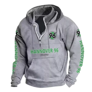Hannover 96 Hoodie mit Stehkragen, Ganzflächig bedruckte Kapuzenpullover mit Stehkragen fur Hannover 96 fans BDE114082725124 - Grau