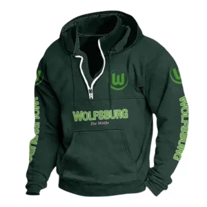 VfL Wolfsburg Hoodie mit Stehkragen, Ganzflächig bedruckte Kapuzenpullover mit Stehkragen fur VfL Wolfsburg fans BDE114082725128 - Grün