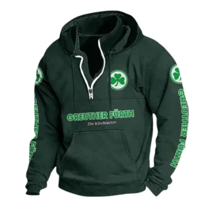 SpVgg Greuther Fürth Hoodie mit Stehkragen, Ganzflächig bedruckte Kapuzenpullover mit Stehkragen fur SpVgg Greuther Fürth fans BDE114082725129 - Grün