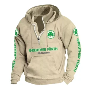 SpVgg Greuther Fürth Hoodie mit Stehkragen, Ganzflächig bedruckte Kapuzenpullover mit Stehkragen fur SpVgg Greuther Fürth fans BDE114082725129 - Khaki