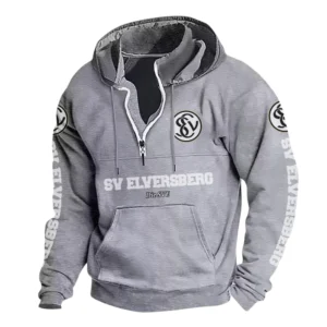 SV Elversberg Hoodie mit Stehkragen, Ganzflächig bedruckte Kapuzenpullover mit Stehkragen fur SV Elversberg fans BDE114082725130 - Grau
