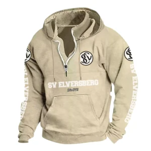 SV Elversberg Hoodie mit Stehkragen, Ganzflächig bedruckte Kapuzenpullover mit Stehkragen fur SV Elversberg fans BDE114082725130 - Khaki