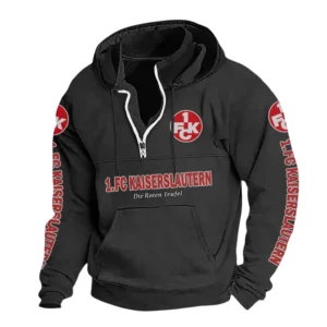 1. FC Kaiserslautern Hoodie mit Stehkragen, Ganzflächig bedruckte Kapuzenpullover mit Stehkragen fur 1. FC Kaiserslautern fans BDE114082725131 - Schwarz
