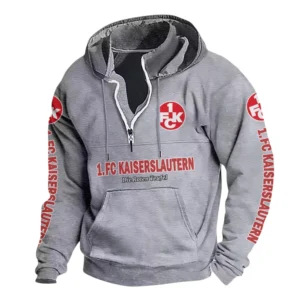1. FC Kaiserslautern Hoodie mit Stehkragen, Ganzflächig bedruckte Kapuzenpullover mit Stehkragen fur 1. FC Kaiserslautern fans BDE114082725131 - Grau