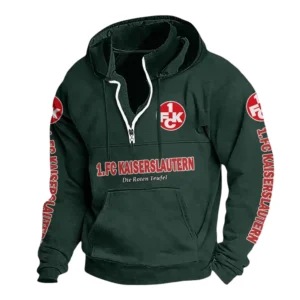 1. FC Kaiserslautern Hoodie mit Stehkragen, Ganzflächig bedruckte Kapuzenpullover mit Stehkragen fur 1. FC Kaiserslautern fans BDE114082725131 - Grün