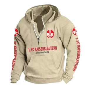 1. FC Kaiserslautern Hoodie mit Stehkragen, Ganzflächig bedruckte Kapuzenpullover mit Stehkragen fur 1. FC Kaiserslautern fans BDE114082725131 - Khaki