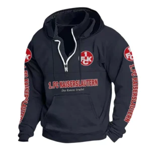 1. FC Kaiserslautern Hoodie mit Stehkragen, Ganzflächig bedruckte Kapuzenpullover mit Stehkragen fur 1. FC Kaiserslautern fans BDE114082725131 - Marineblau
