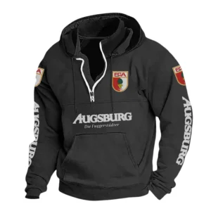 FC Augsburg Hoodie mit Stehkragen, Ganzflächig bedruckte Kapuzenpullover mit Stehkragen fur FC Augsburg fans BDE114082725133 - Schwarz