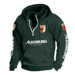 FC Augsburg Hoodie mit Stehkragen, Ganzflächig bedruckte Kapuzenpullover mit Stehkragen fur FC Augsburg fans BDE114082725133 - Grün