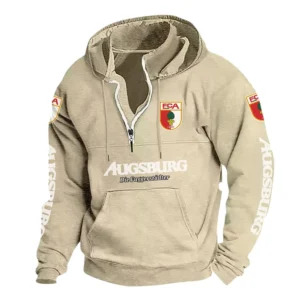 FC Augsburg Hoodie mit Stehkragen, Ganzflächig bedruckte Kapuzenpullover mit Stehkragen fur FC Augsburg fans BDE114082725133 - Khaki