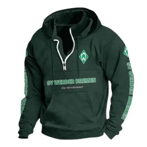 SV Werder Bremen Hoodie mit Stehkragen, Ganzflächig bedruckte Kapuzenpullover mit Stehkragen fur SV Werder Bremen fans BDE114082725134 - Grün