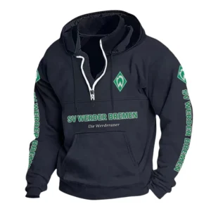 SV Werder Bremen Hoodie mit Stehkragen, Ganzflächig bedruckte Kapuzenpullover mit Stehkragen fur SV Werder Bremen fans BDE114082725134 - Marineblau