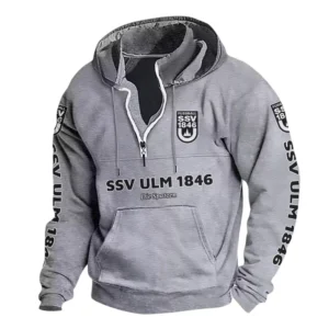 SSV Ulm 1846 Hoodie mit Stehkragen, Ganzflächig bedruckte Kapuzenpullover mit Stehkragen fur SSV Ulm 1846 fans BDE114082725135 - Grau