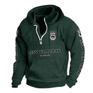 SSV Ulm 1846 Hoodie mit Stehkragen, Ganzflächig bedruckte Kapuzenpullover mit Stehkragen fur SSV Ulm 1846 fans BDE114082725135 - Grün