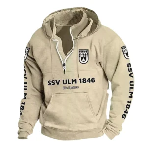 SSV Ulm 1846 Hoodie mit Stehkragen, Ganzflächig bedruckte Kapuzenpullover mit Stehkragen fur SSV Ulm 1846 fans BDE114082725135 - Khaki