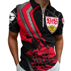 VfB Stuttgart II Poloshirt mitReißverschluss, Ganzflächig bedruckte Poloshirt mitReißverschluss fur VfB Stuttgart II fans BDE01082125116
