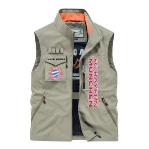 FC Bayern München Ärmellose Outdoor-Weste, Ganzflächig bedruckte Outdoor-Weste fur FC Bayern München fans BDE96082125101 - Khaki