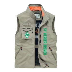 SV Werder Bremen Ärmellose Outdoor-Weste, Ganzflächig bedruckte Outdoor-Weste fur SV Werder Bremen fans BDE96082125105 - Khaki