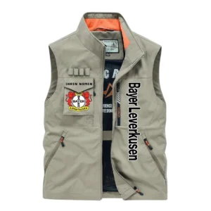 Bayer Leverkusen Ärmellose Outdoor-Weste, Ganzflächig bedruckte Outdoor-Weste fur Bayer Leverkusen fans BDE96082125106 - Khaki