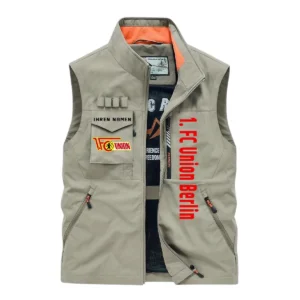 1. FC Union Berlin Ärmellose Outdoor-Weste, Ganzflächig bedruckte Outdoor-Weste fur 1. FC Union Berlin fans BDE96082125108 - Khaki
