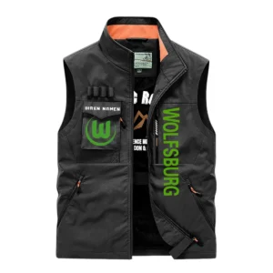 VfL Wolfsburg Ärmellose Outdoor-Weste, Ganzflächig bedruckte Outdoor-Weste fur VfL Wolfsburg fans BDE96082125120 - Schwarz
