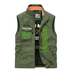VfL Wolfsburg Ärmellose Outdoor-Weste, Ganzflächig bedruckte Outdoor-Weste fur VfL Wolfsburg fans BDE96082125120 - Olivgrün