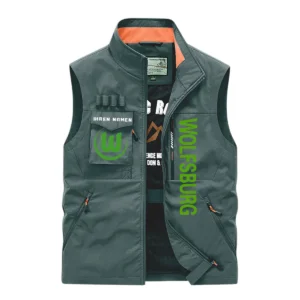 VfL Wolfsburg Ärmellose Outdoor-Weste, Ganzflächig bedruckte Outdoor-Weste fur VfL Wolfsburg fans BDE96082125120 - Grün