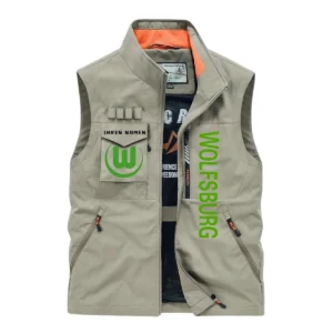 VfL Wolfsburg Ärmellose Outdoor-Weste, Ganzflächig bedruckte Outdoor-Weste fur VfL Wolfsburg fans BDE96082125120 - Khaki