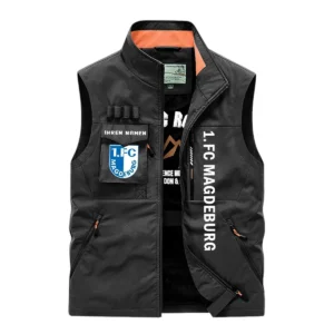 1. FC Magdeburg Ärmellose Outdoor-Weste, Ganzflächig bedruckte Outdoor-Weste fur 1. FC Magdeburg fans BDE96082125122 - Schwarz