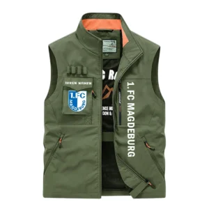 1. FC Magdeburg Ärmellose Outdoor-Weste, Ganzflächig bedruckte Outdoor-Weste fur 1. FC Magdeburg fans BDE96082125122 - Olivgrün