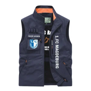 1. FC Magdeburg Ärmellose Outdoor-Weste, Ganzflächig bedruckte Outdoor-Weste fur 1. FC Magdeburg fans BDE96082125122 - Marineblau