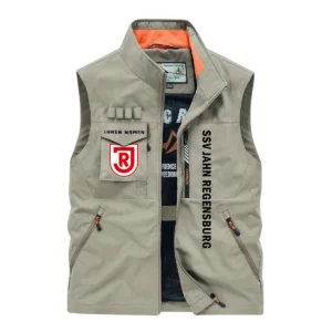 SSV Jahn Regensburg Ärmellose Outdoor-Weste, Ganzflächig bedruckte Outdoor-Weste fur SSV Jahn Regensburg fans BDE96082125133 - Khaki