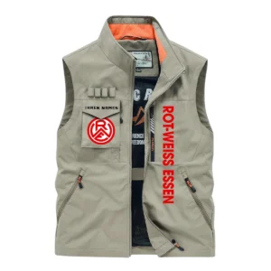 Rot-Weiss Essen Ärmellose Outdoor-Weste, Ganzflächig bedruckte Outdoor-Weste fur Rot-Weiss Essen fans BDE96082125140 - Khaki