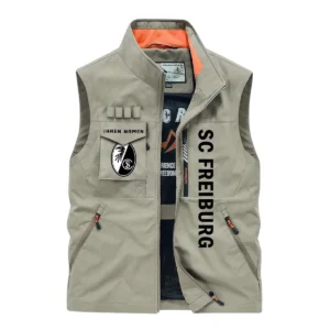 SC Freiburg II Ärmellose Outdoor-Weste, Ganzflächig bedruckte Outdoor-Weste fur SC Freiburg II fans BDE96082125144 - Khaki