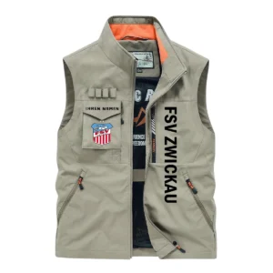 FSV Zwickau Ärmellose Outdoor-Weste, Ganzflächig bedruckte Outdoor-Weste fur FSV Zwickau fans BDE96082125150 - Khaki