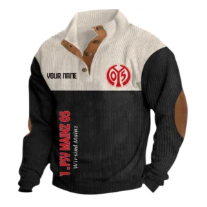 1. FSV Mainz 05 Sweatshirt Herren Stehkragen, Ganzflächig bedruckte Sweatshirt Herren Stehkragen fur 1. FSV Mainz 05 fans BDE113081425117 - Schwarz