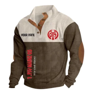 1. FSV Mainz 05 Sweatshirt Herren Stehkragen, Ganzflächig bedruckte Sweatshirt Herren Stehkragen fur 1. FSV Mainz 05 fans BDE113081425117 - Braun