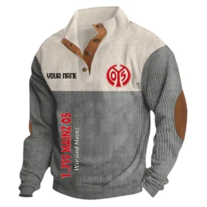 1. FSV Mainz 05 Sweatshirt Herren Stehkragen, Ganzflächig bedruckte Sweatshirt Herren Stehkragen fur 1. FSV Mainz 05 fans BDE113081425117 - Grau